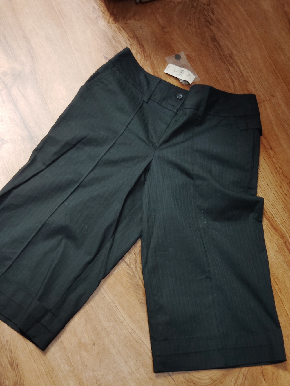 LOFT Black Pinstripe Cropped Dress Pants